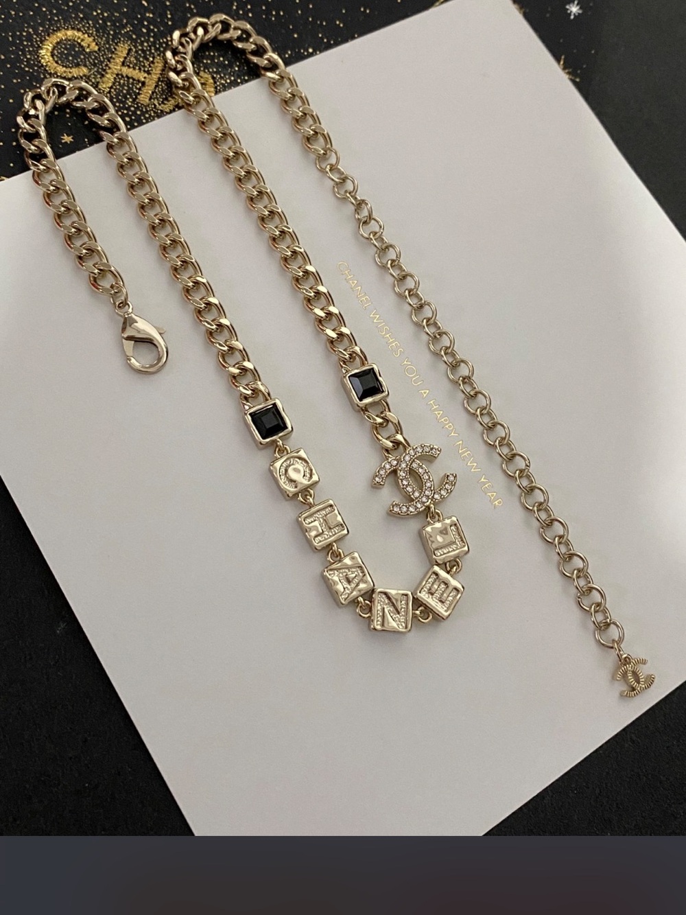 Double C Designer Spell Out Letter Logo Charm Necklace